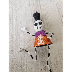Pier 1 skeleton glitter ornament bow tie top hat Halloween Xmas tree black and w